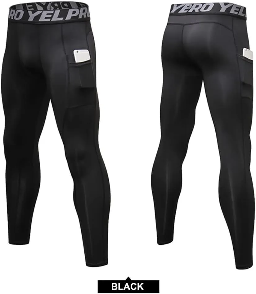 SPVISE 2 or 3 Pack Men's Compression Pants Leggings Running Tights with Pocket Cool Dry Workout Base Layer Athletic Gym Pants