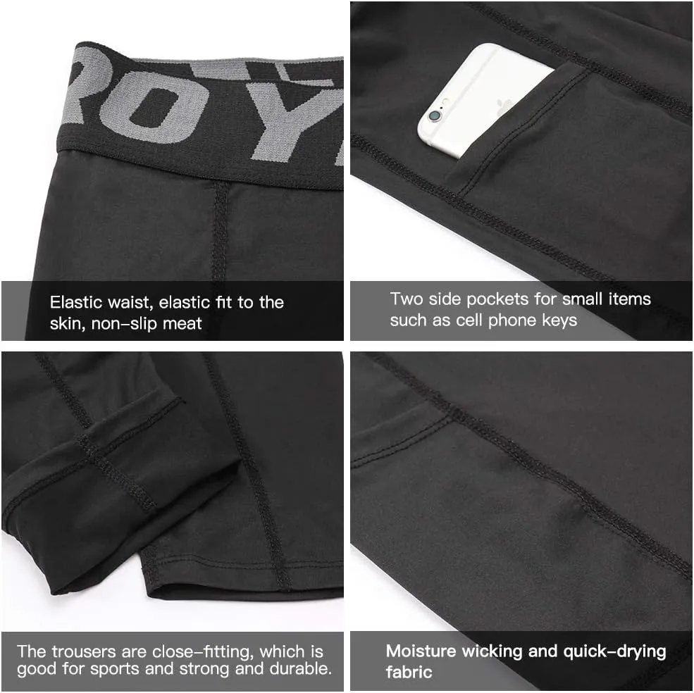 SPVISE 2 or 3 Pack Men's Compression Pants Leggings Running Tights with Pocket Cool Dry Workout Base Layer Athletic Gym Pants