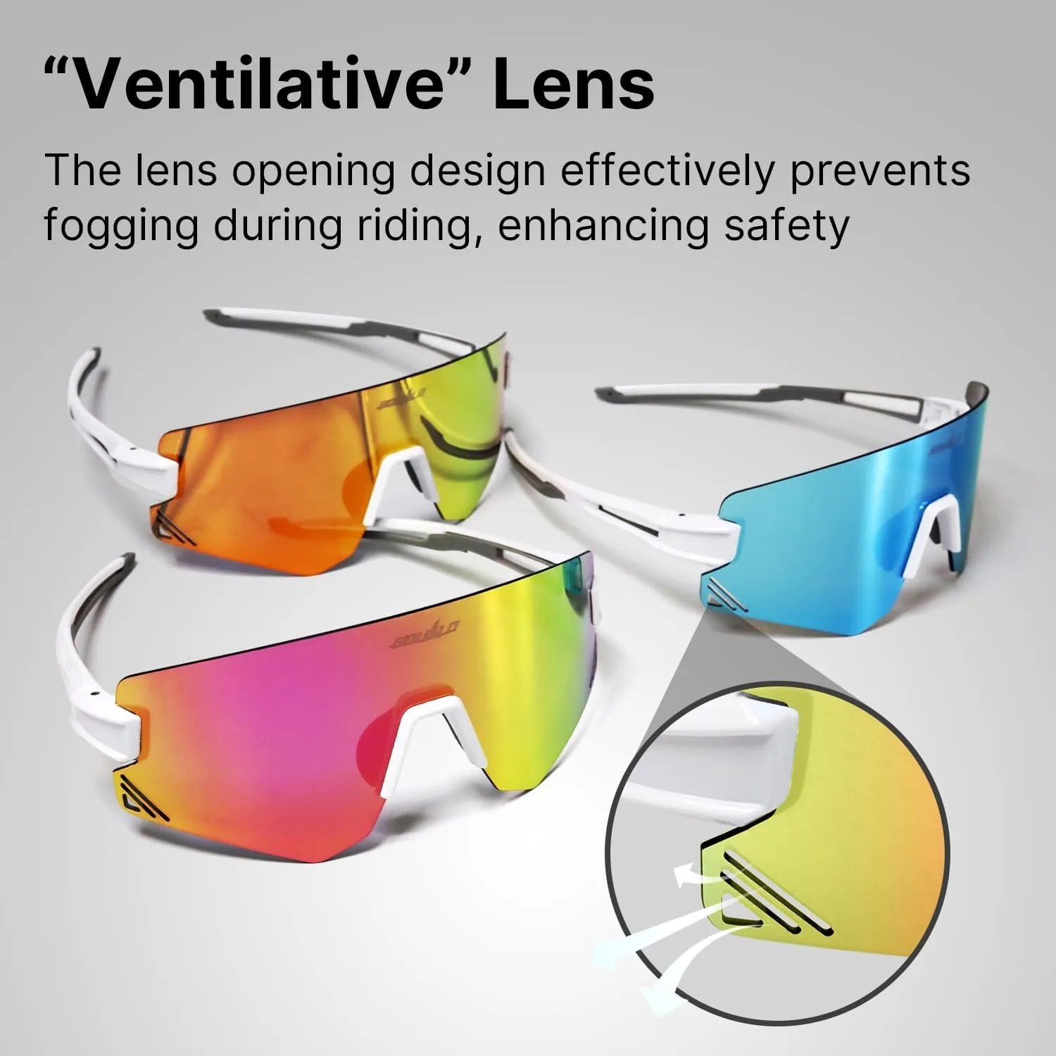 SQUALO Polarized Sports Sunglasses, UV Protection Cycling Sunglasses for Women Men, Windproof Goggles with Mirror Lens
