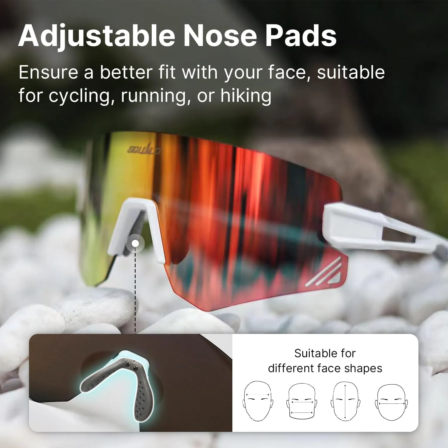 SQUALO Polarized Sports Sunglasses, UV Protection Cycling Sunglasses for Women Men, Windproof Goggles with Mirror Lens
