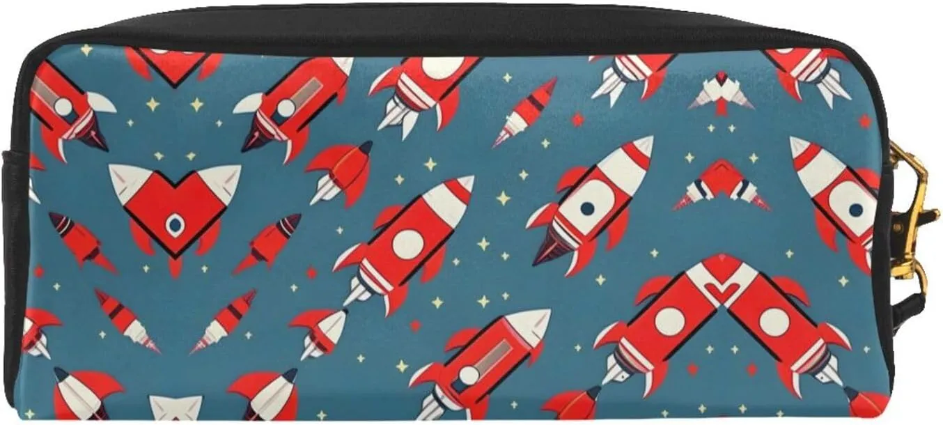 SSIMOO Cartoon Rockets Print Travel Makeup Bag For On-The-Go Style For Storing Cosmetics And Beauty Essentials