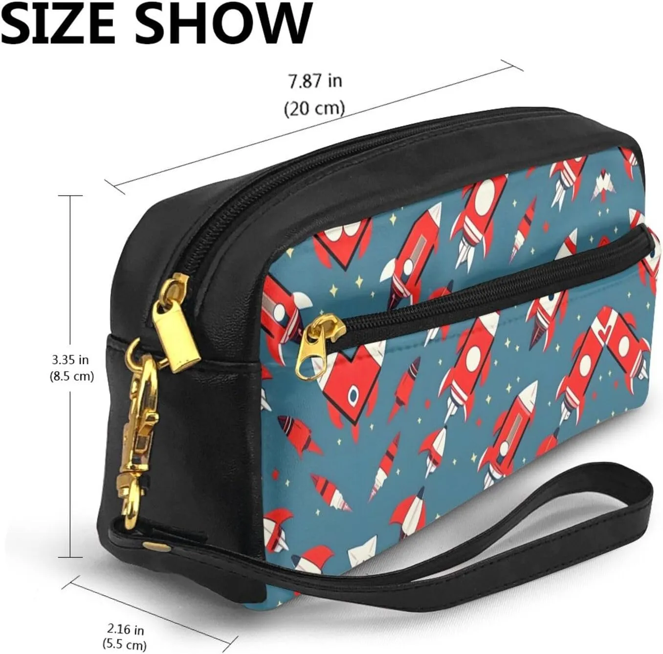 SSIMOO Cartoon Rockets Print Travel Makeup Bag For On-The-Go Style For Storing Cosmetics And Beauty Essentials
