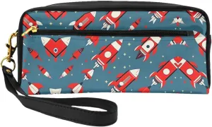 SSIMOO Cartoon Rockets Print Travel Makeup Bag For On-The-Go Style For Storing Cosmetics And Beauty Essentials