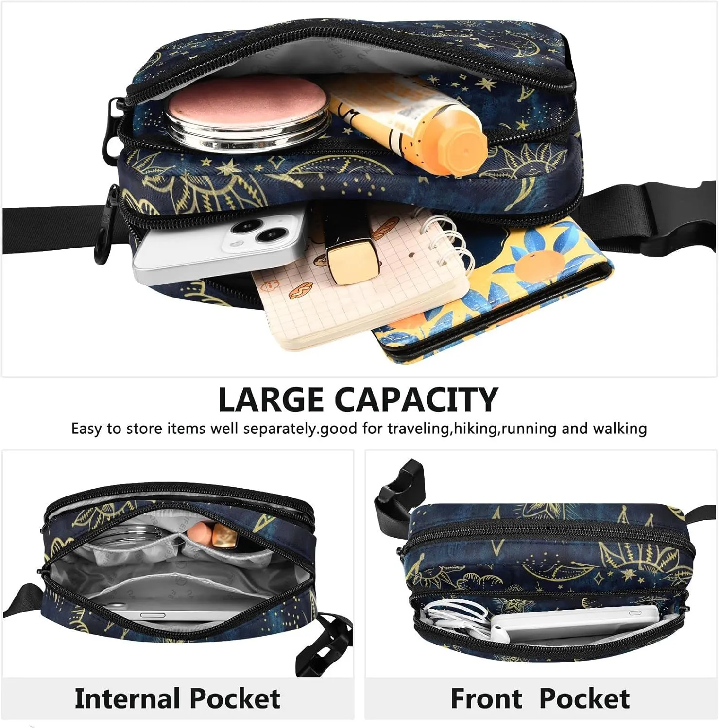 Starry Sun Fanny Packs for Women Men Crossbody Bag Fashion Waist Packs Waterproof Sling Bag Belt Bag Waist Pouch with Adjustable Strap for Outdoors Shopping Valentines Day Gifts Workout Travel Hiking