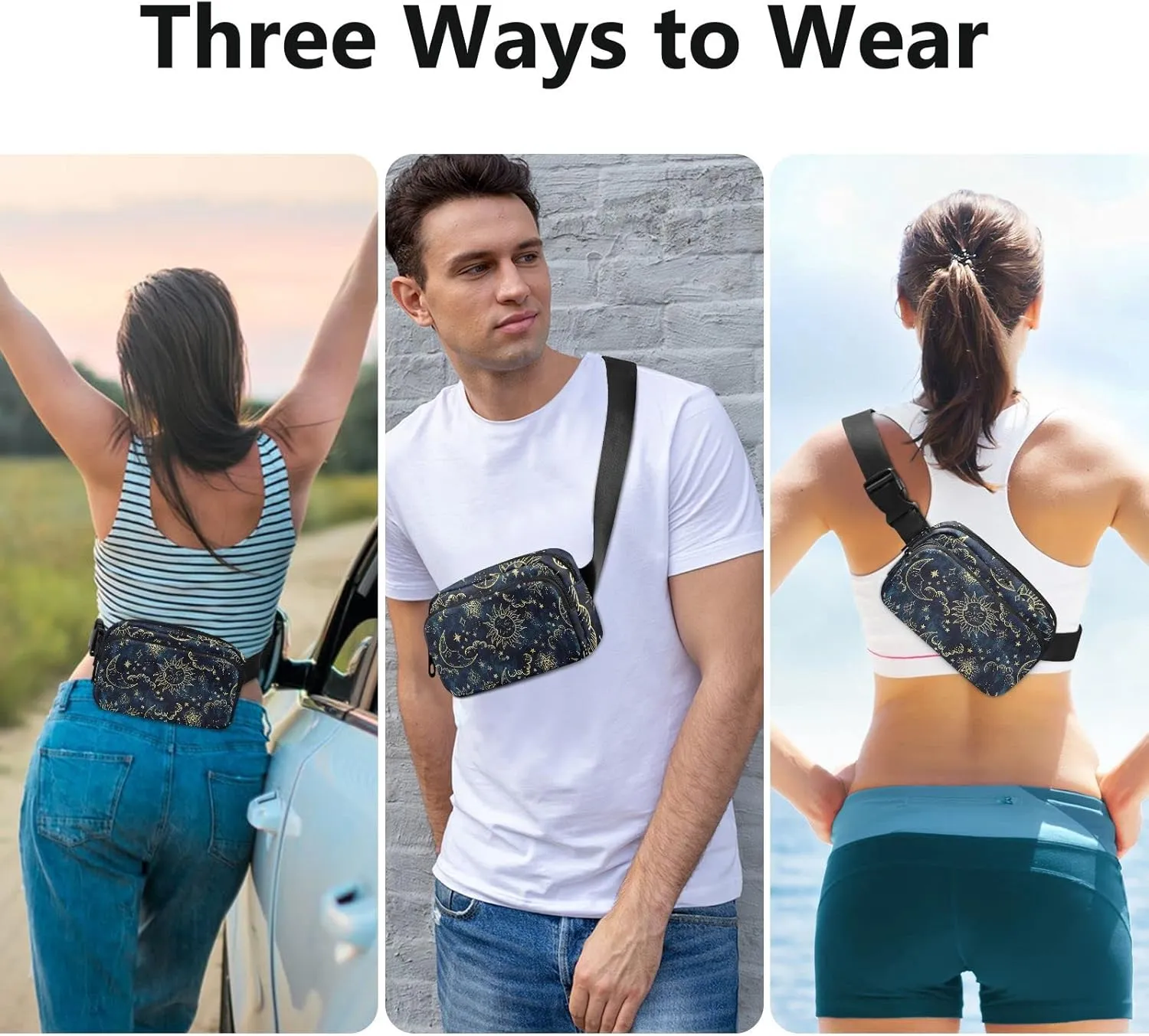 Starry Sun Fanny Packs for Women Men Crossbody Bag Fashion Waist Packs Waterproof Sling Bag Belt Bag Waist Pouch with Adjustable Strap for Outdoors Shopping Valentines Day Gifts Workout Travel Hiking