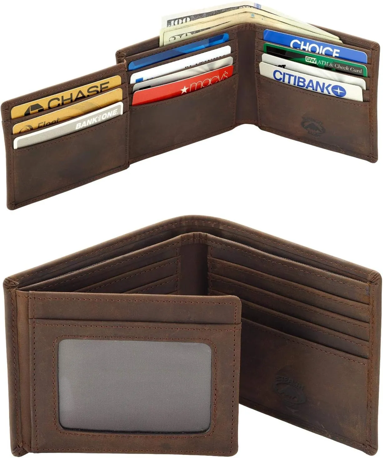 Stealth Mode Leather Bifold Wallet for Men - RFID Blocking, 11 Card Slots, Gift Box