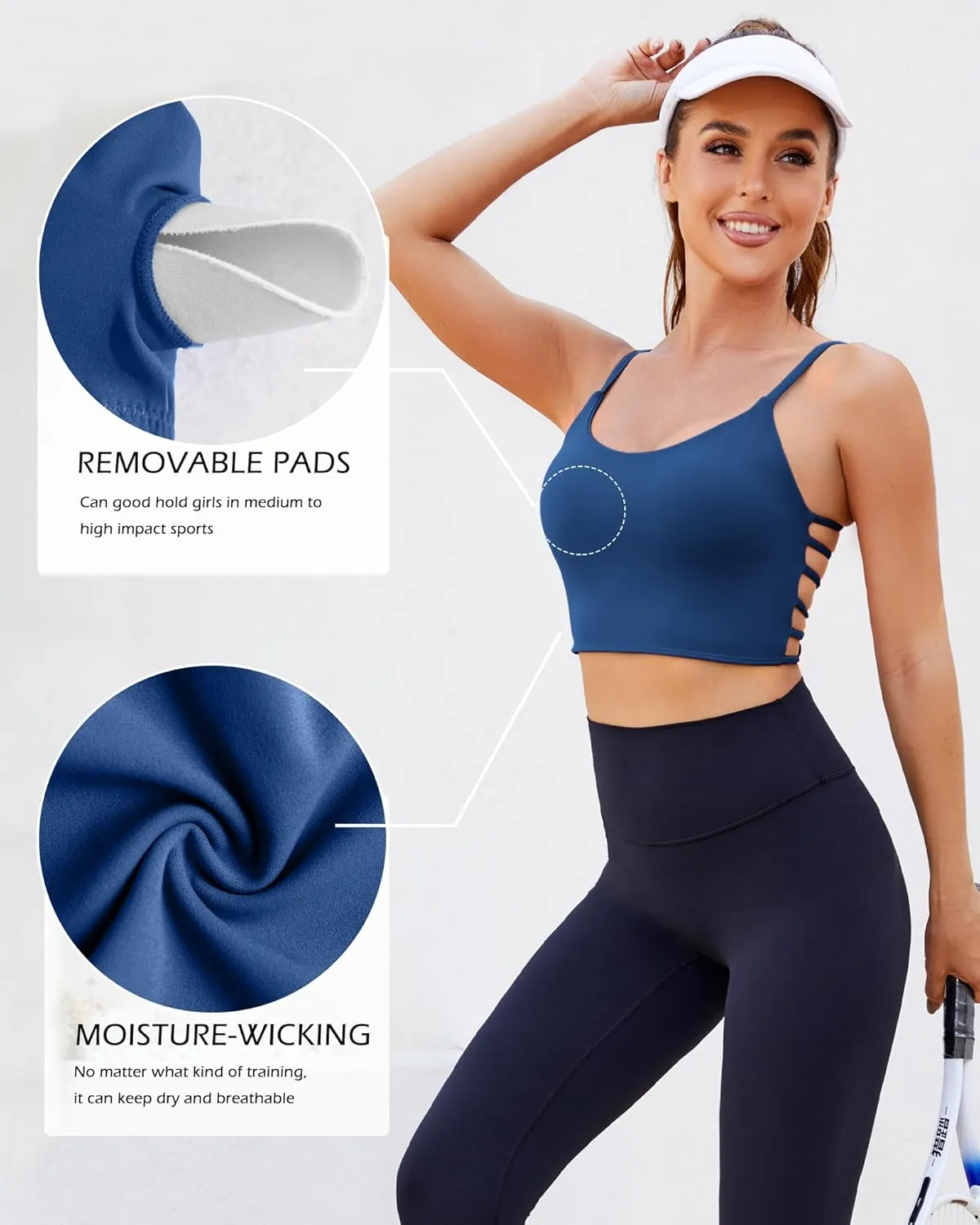 Strappy Sports Bras for Women High Support Open Back Workout Tops Longline Tank Top with Built in Bra Yoga Crop Bras