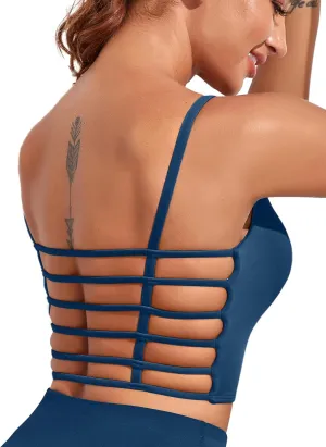 Strappy Sports Bras for Women High Support Open Back Workout Tops Longline Tank Top with Built in Bra Yoga Crop Bras