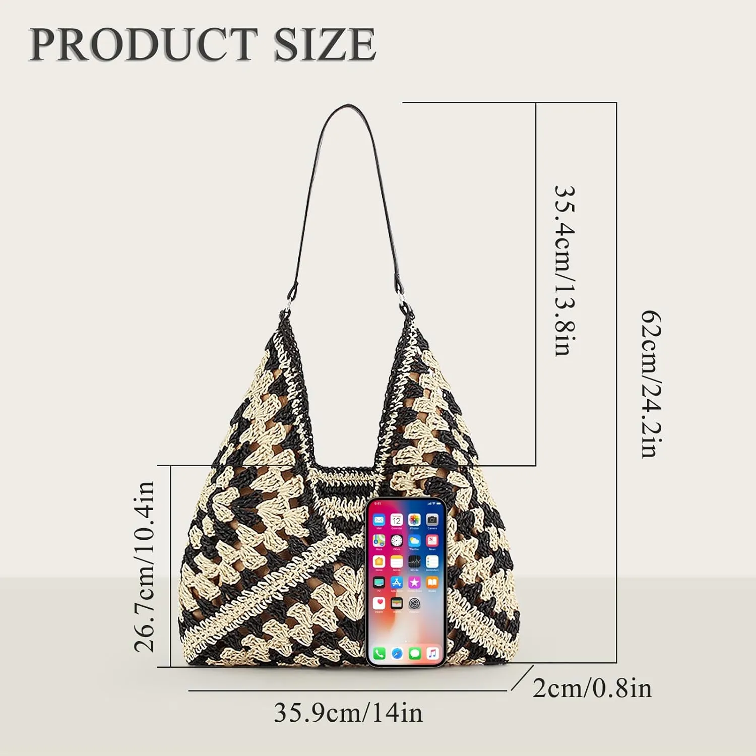 Straw Hobo Bags for Women, Large Capacity Woven Beach Tote Bag Summer Vintage Crochet Shoulder Bag for Travel