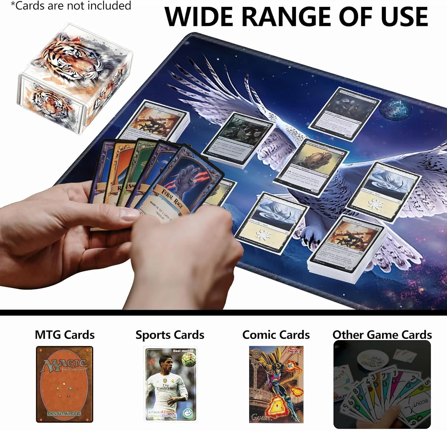 Strong Magnet Card Case Deck Box Mtg Card Box Playing Card Box Magic Deck Box Tcg Up to 200 Cards Creative Pattern Trading Card Storage Box for Collectible Card Games, Watercolor Tiger Painting