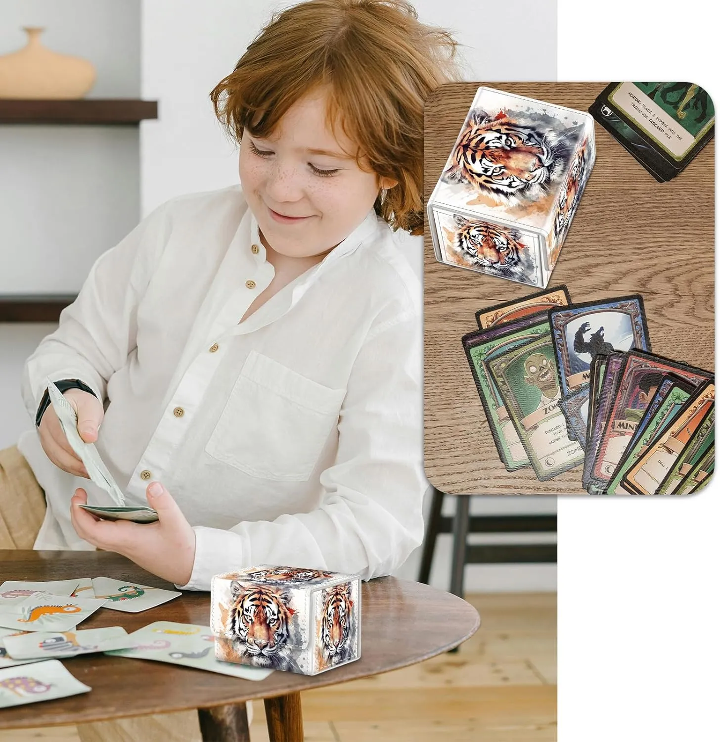 Strong Magnet Card Case Deck Box Mtg Card Box Playing Card Box Magic Deck Box Tcg Up to 200 Cards Creative Pattern Trading Card Storage Box for Collectible Card Games, Watercolor Tiger Painting