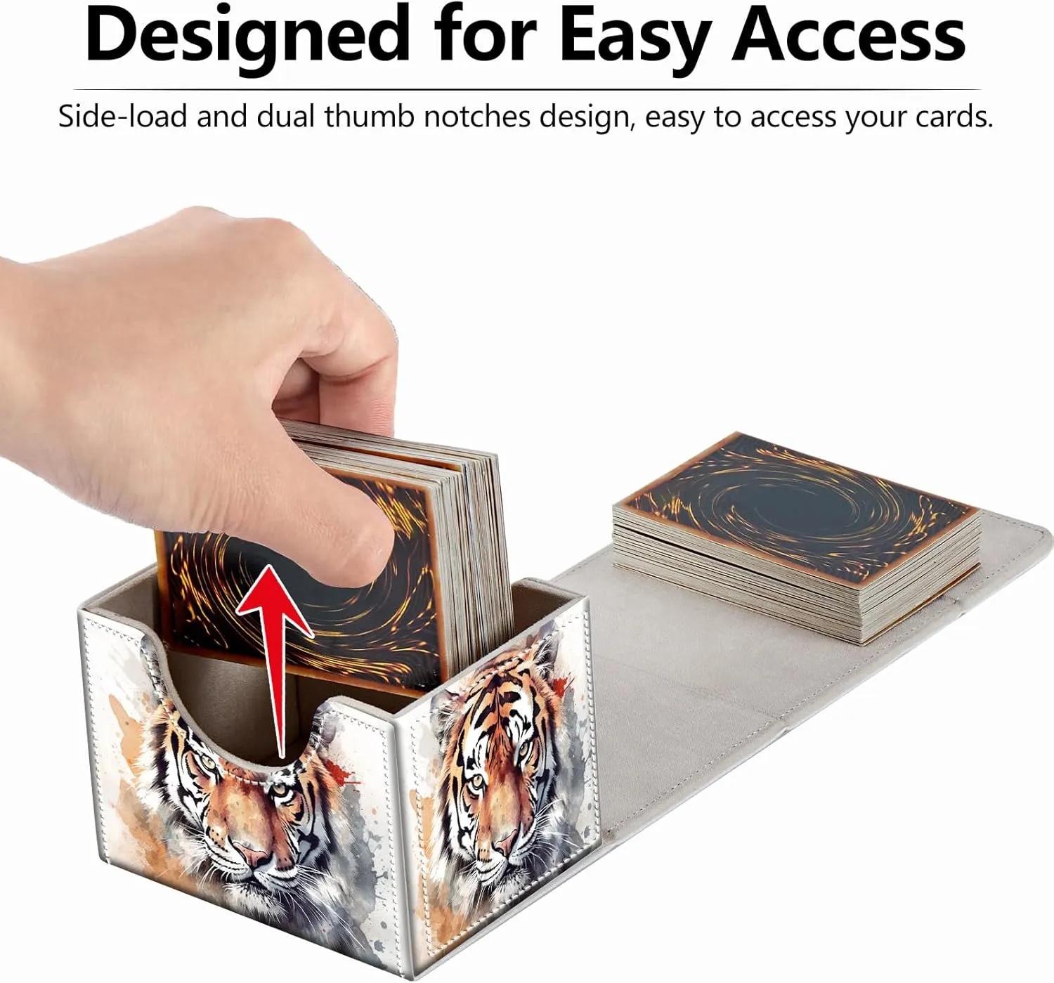 Strong Magnet Card Case Deck Box Mtg Card Box Playing Card Box Magic Deck Box Tcg Up to 200 Cards Creative Pattern Trading Card Storage Box for Collectible Card Games, Watercolor Tiger Painting