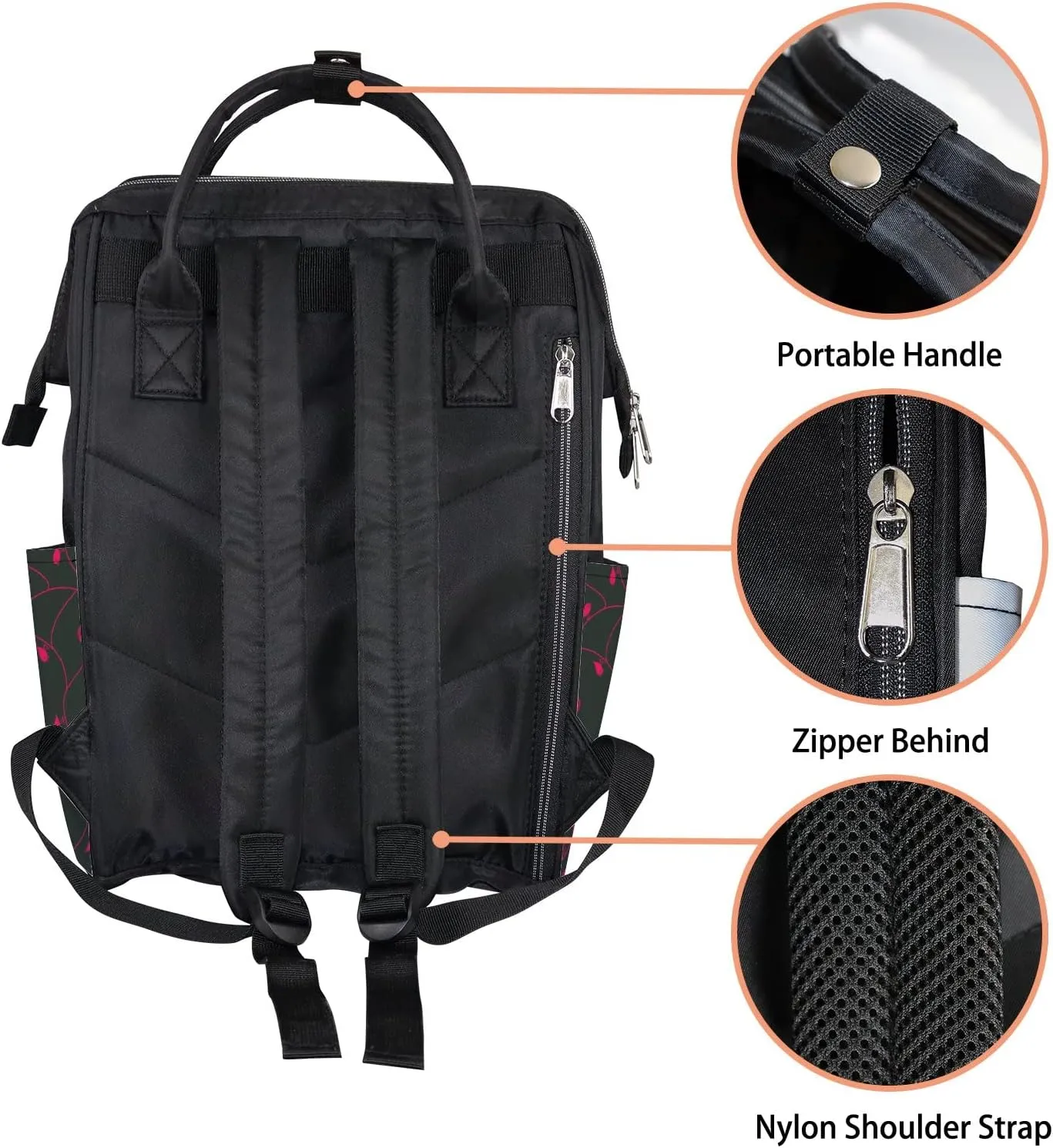 Stylish Floral Diaper Bag Backpack Waterproof Backpack Baby Nappy Changing Bag for Travel Large Capacity Durable and Stylish for Woman