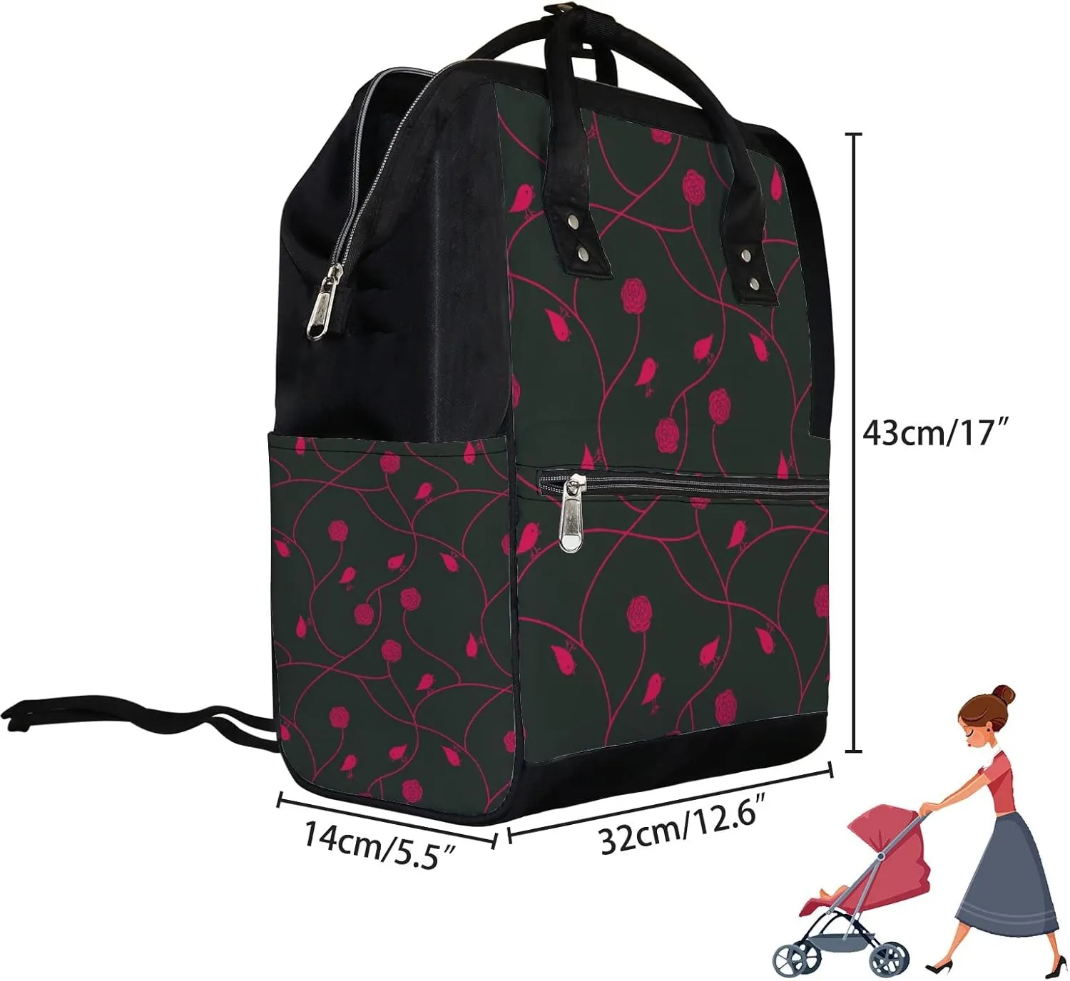 Stylish Floral Diaper Bag Backpack Waterproof Backpack Baby Nappy Changing Bag for Travel Large Capacity Durable and Stylish for Woman