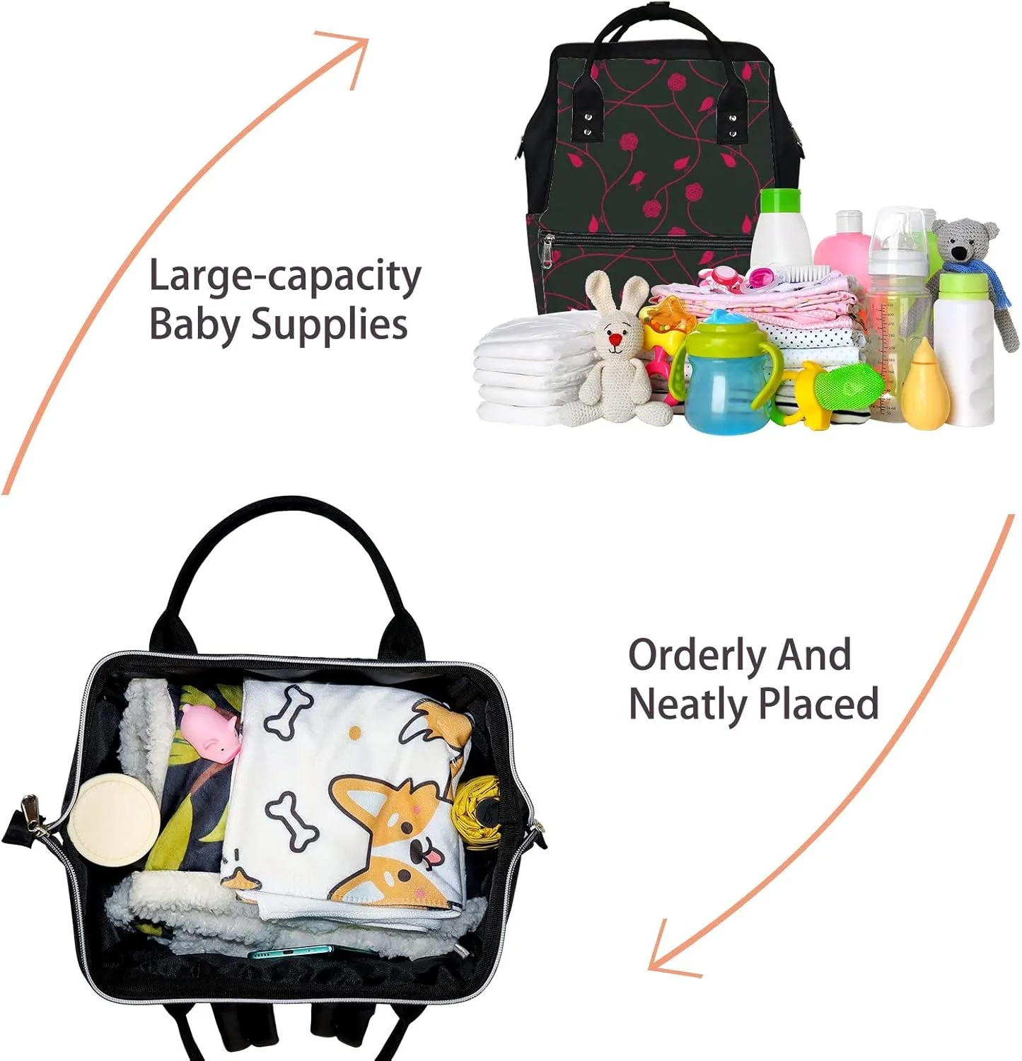 Stylish Floral Diaper Bag Backpack Waterproof Backpack Baby Nappy Changing Bag for Travel Large Capacity Durable and Stylish for Woman