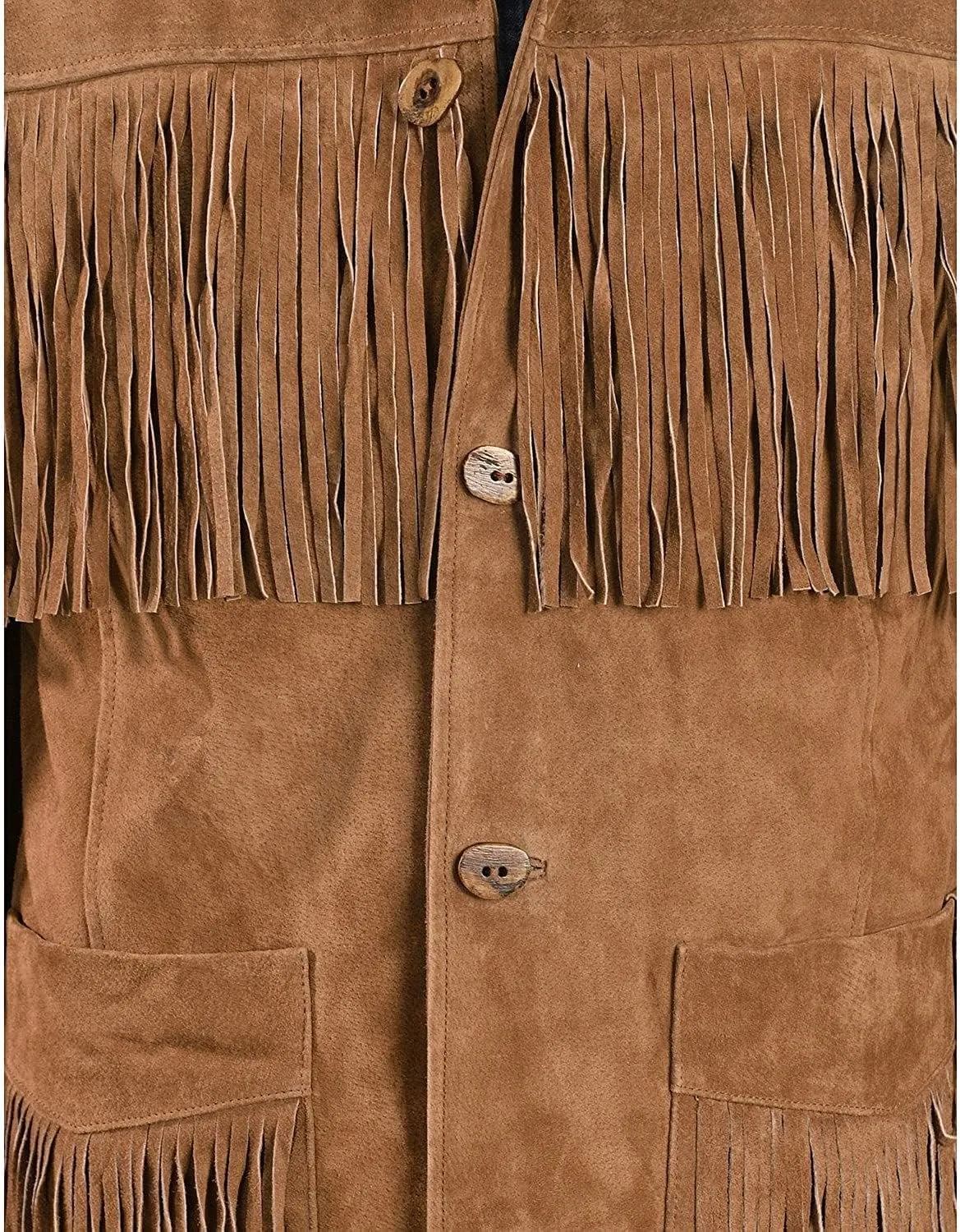 Suede Leather Jacket for Men Western Cowboy Native American Brown Fringe Biker Style Coat Outerwear