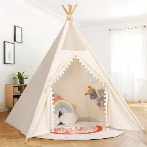 Sumbababy Kids Teepee Tent for Toddlers Indoor- Play Tents for Girls & Boys Slumber Party - Washable Tipi Sleepover Tent Kid Boho Toddler Tents with Lights & Carry Bag - Foldable Outdoor Gift Toys
