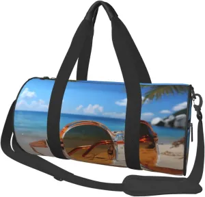Summer glasses and beach Travel Duffle Bag for Men Women Sport Gym Bag Foldable Weekender Bag Carry on Overnight Bag for Travel Swimming Basketball