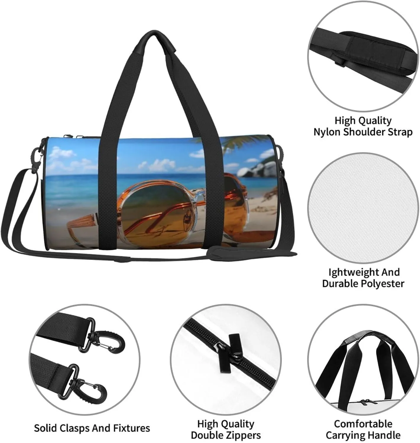 Summer glasses and beach Travel Duffle Bag for Men Women Sport Gym Bag Foldable Weekender Bag Carry on Overnight Bag for Travel Swimming Basketball