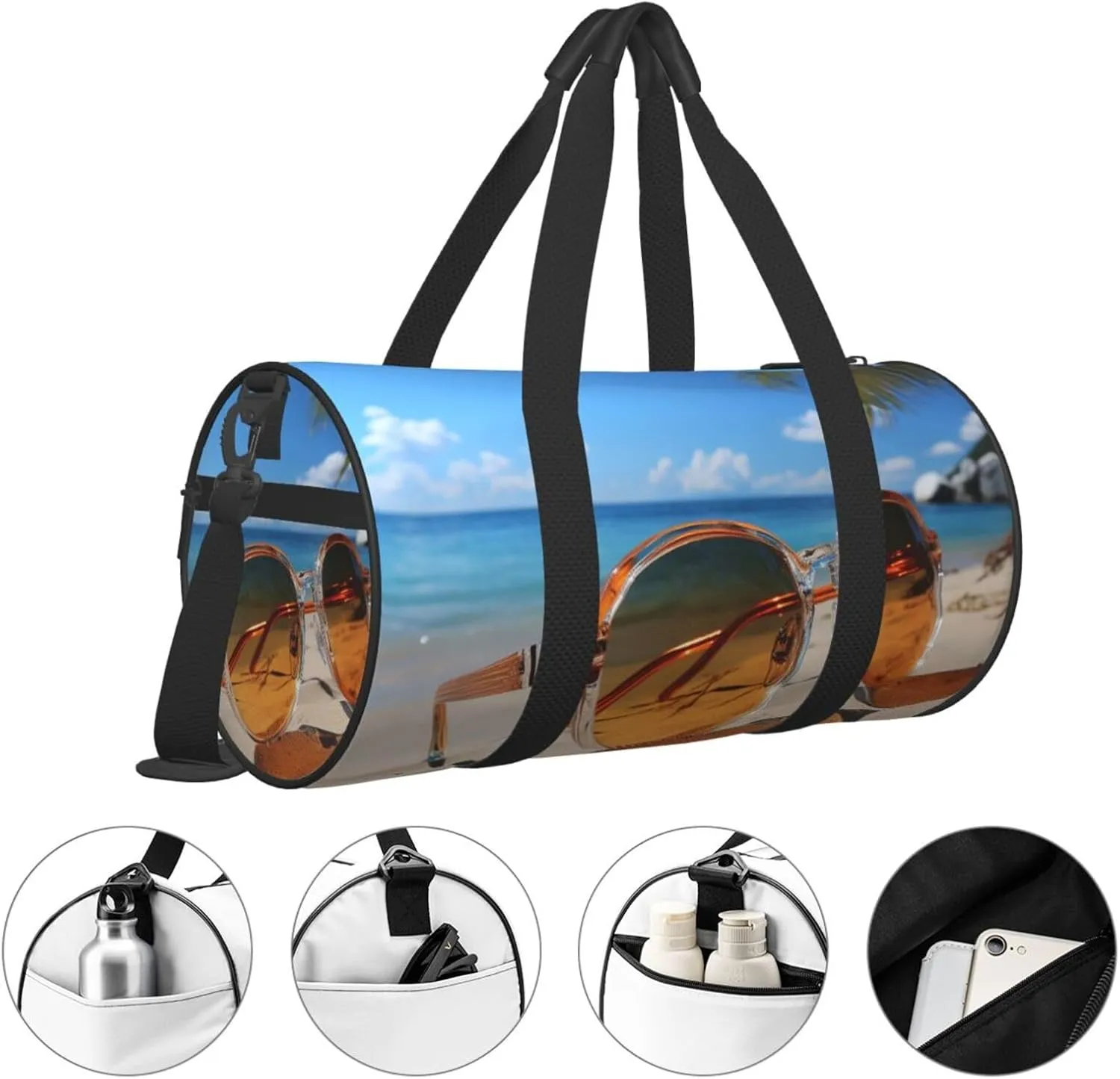 Summer glasses and beach Travel Duffle Bag for Men Women Sport Gym Bag Foldable Weekender Bag Carry on Overnight Bag for Travel Swimming Basketball