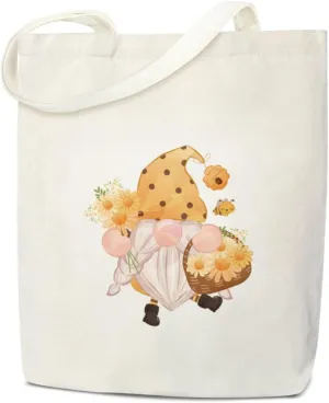 Summer Tote Bag Aesthetic, Gnomes Bee Gift for Women Canvas Tote Bag, Gnome Gifts for Women, Teen, Daughter,Coworker, Summer Vacation Shopping Reusable Grocery Beach Shoulder Bag /A35