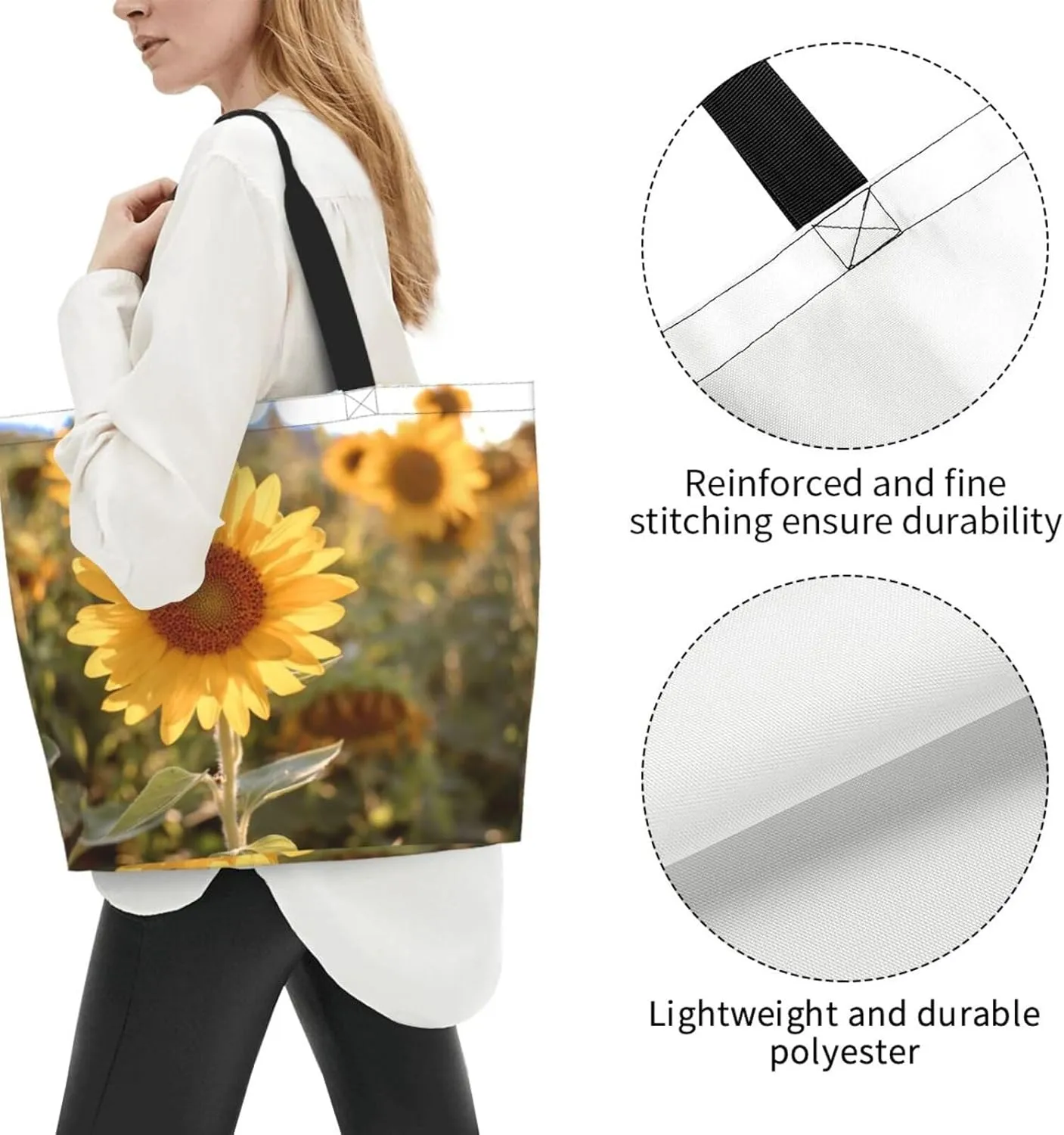 Sunflower Casual Daily Handbags Classic Style Shoulder Bags Women'S Large-Capacity Shoulder Shopping Bags Black
