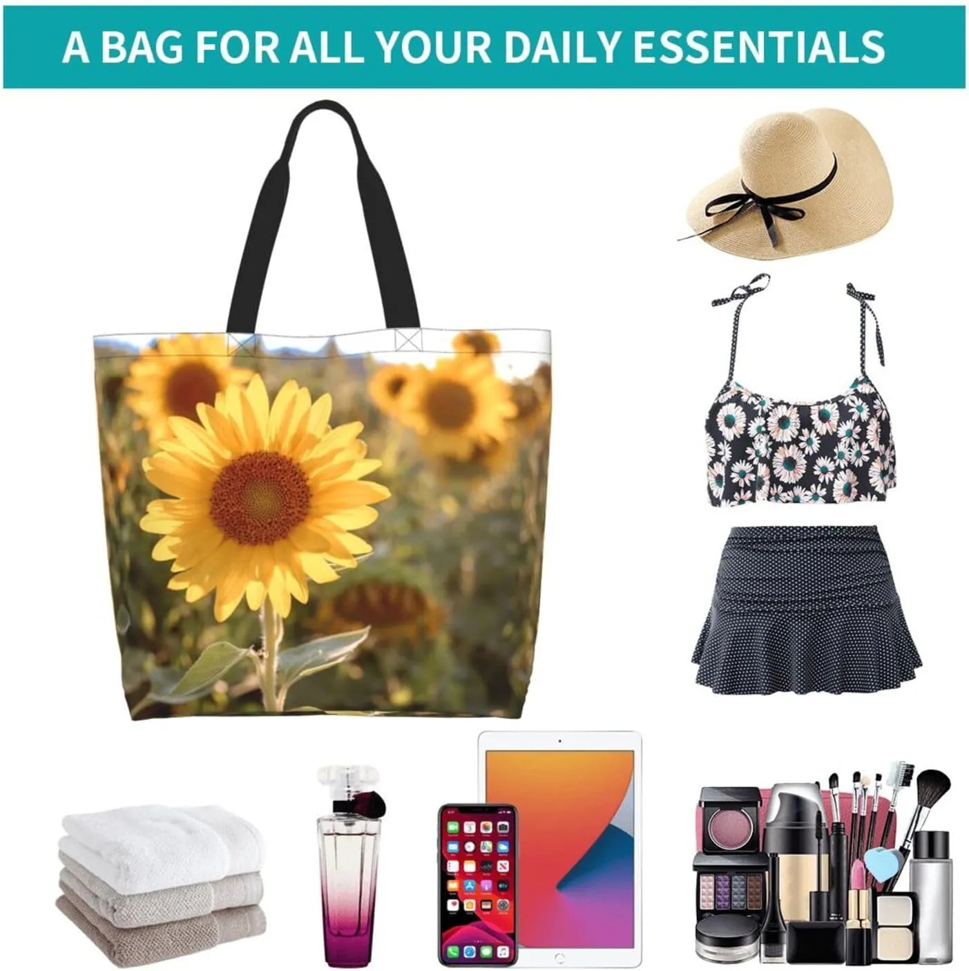 Sunflower Casual Daily Handbags Classic Style Shoulder Bags Women'S Large-Capacity Shoulder Shopping Bags Black