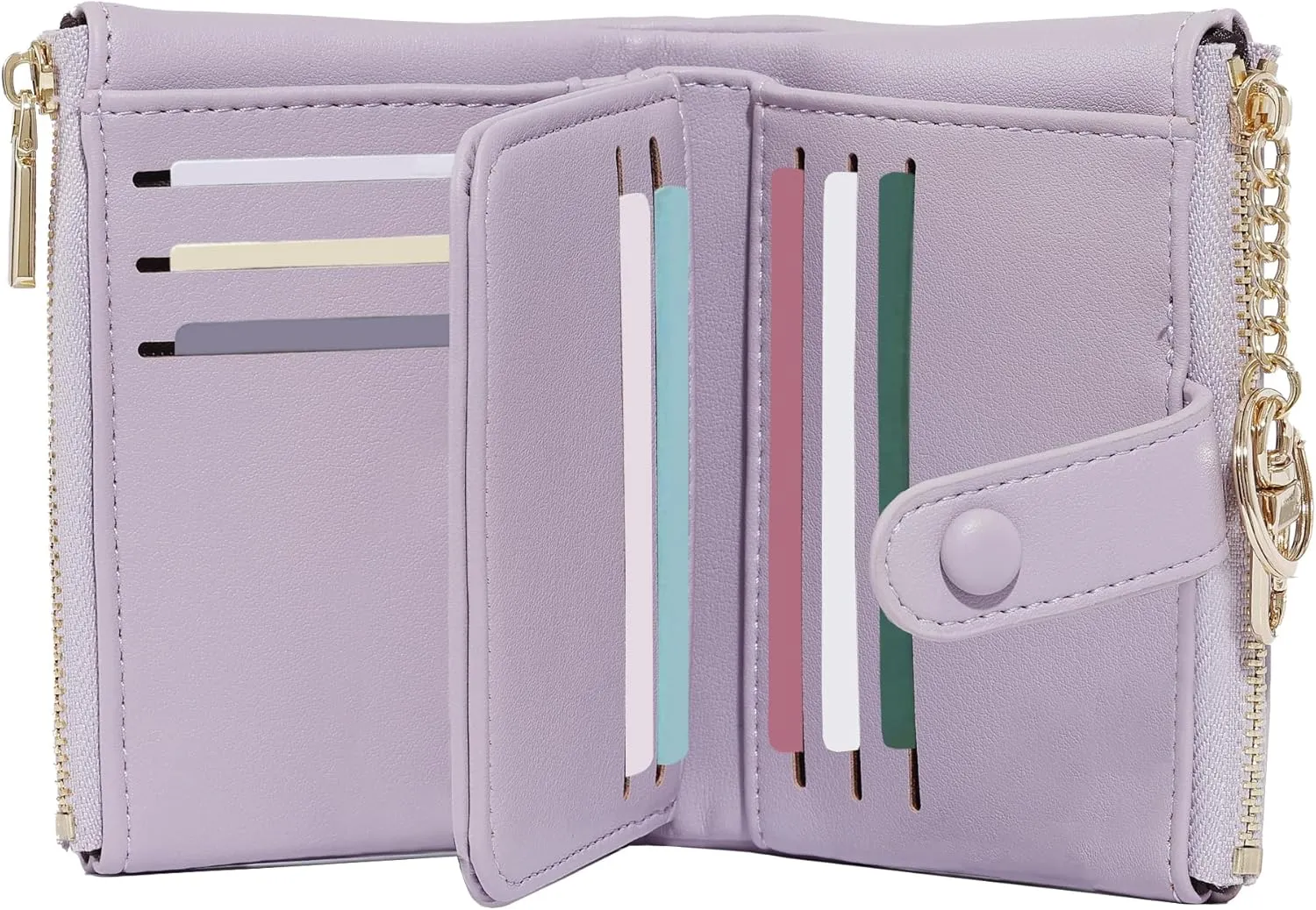Sunwel Fashion Small Vegan Leather Wallet for Women RFID Blocking Ladies 13 Card Holder with Double Zipper Pocket (LAVENDER)