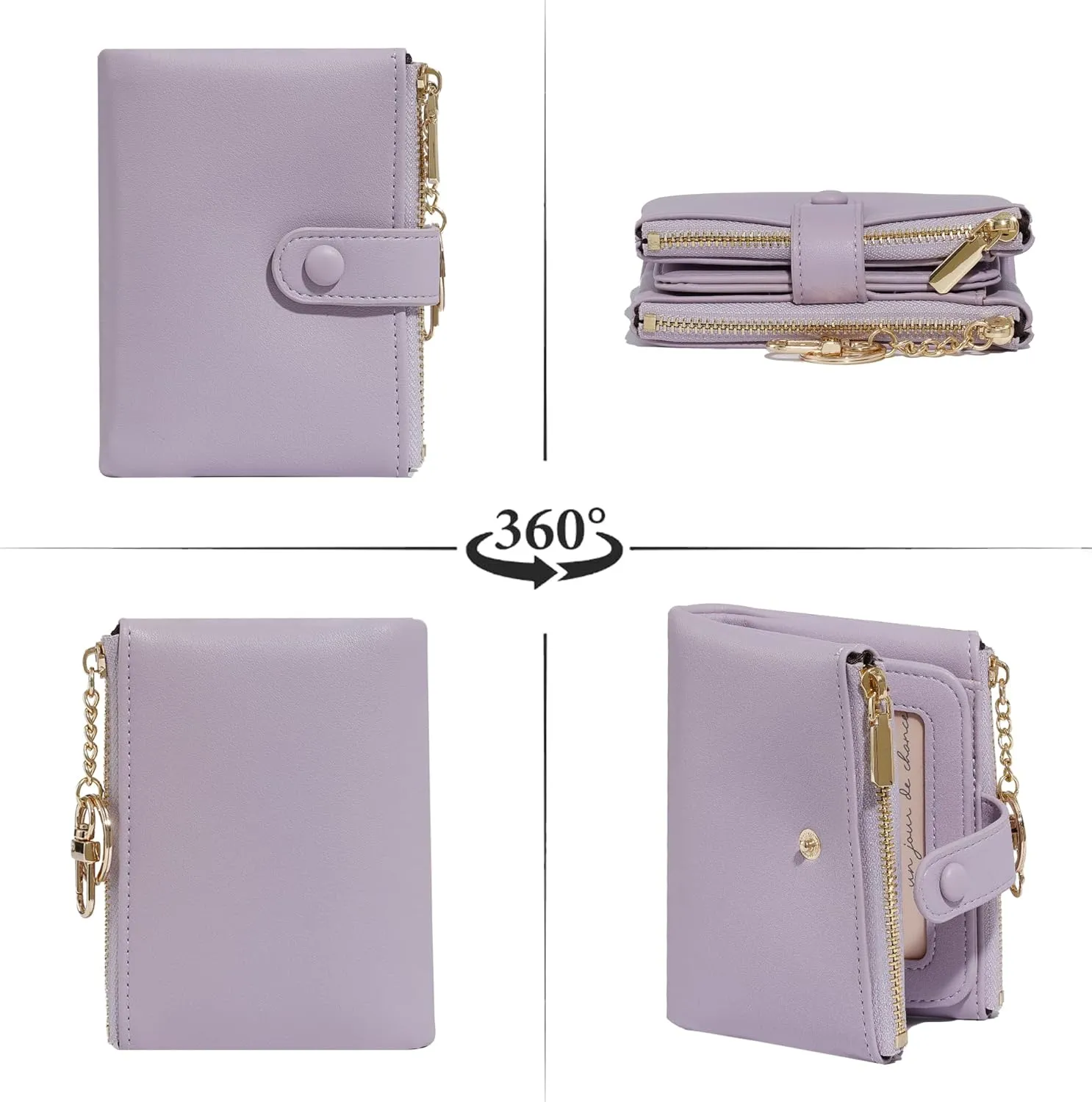 Sunwel Fashion Small Vegan Leather Wallet for Women RFID Blocking Ladies 13 Card Holder with Double Zipper Pocket (LAVENDER)