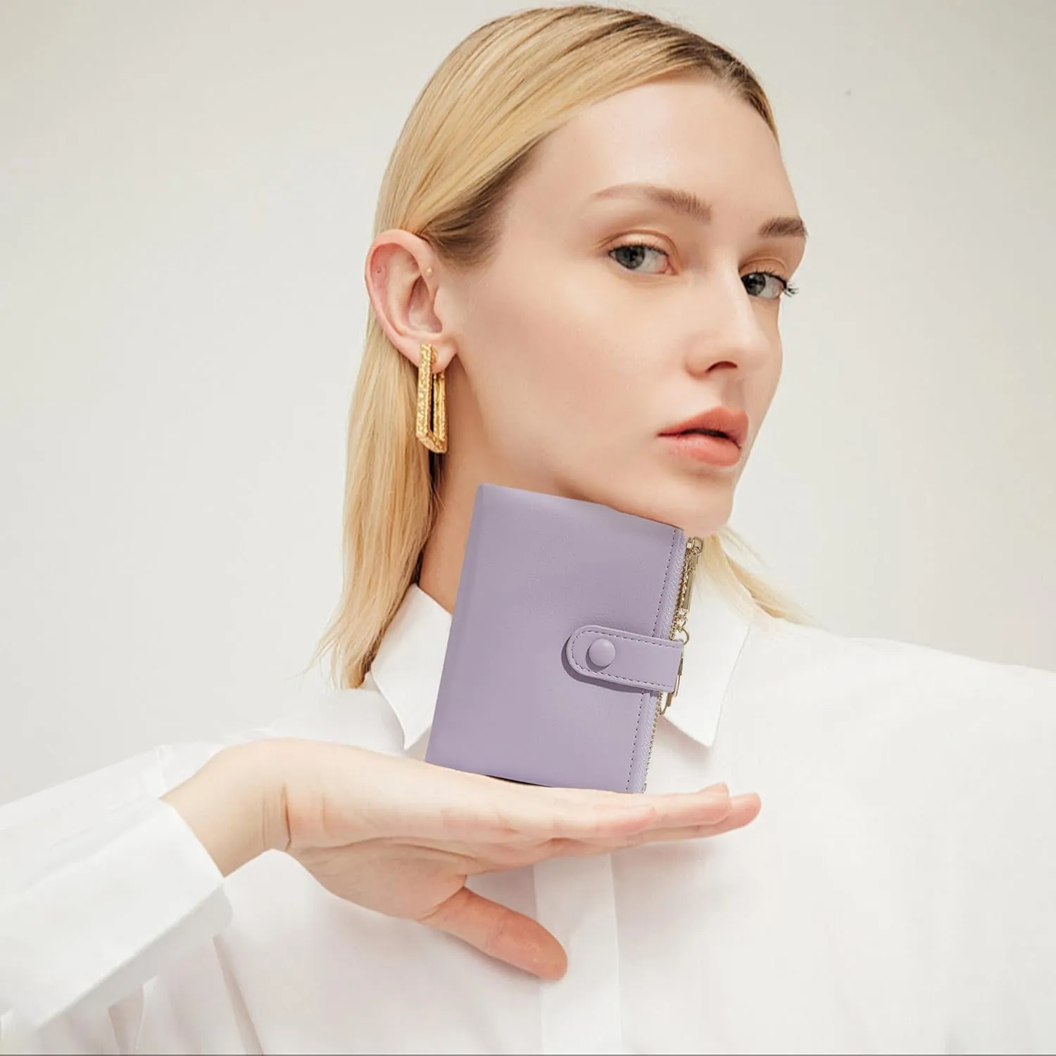 Sunwel Fashion Small Vegan Leather Wallet for Women RFID Blocking Ladies 13 Card Holder with Double Zipper Pocket (LAVENDER)