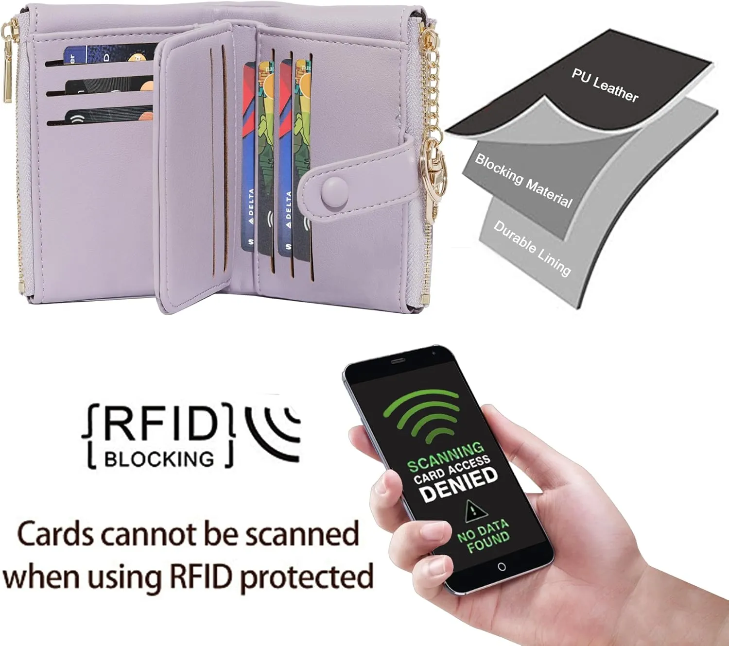 Sunwel Fashion Small Vegan Leather Wallet for Women RFID Blocking Ladies 13 Card Holder with Double Zipper Pocket (LAVENDER)