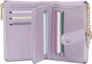 Sunwel Fashion Small Vegan Leather Wallet for Women RFID Blocking Ladies 13 Card Holder with Double Zipper Pocket (LAVENDER)