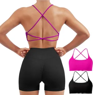 SUUKSESS Women 2 Piece Open Back Sports Bra Pack Strappy Workout Gym Yoga Crops