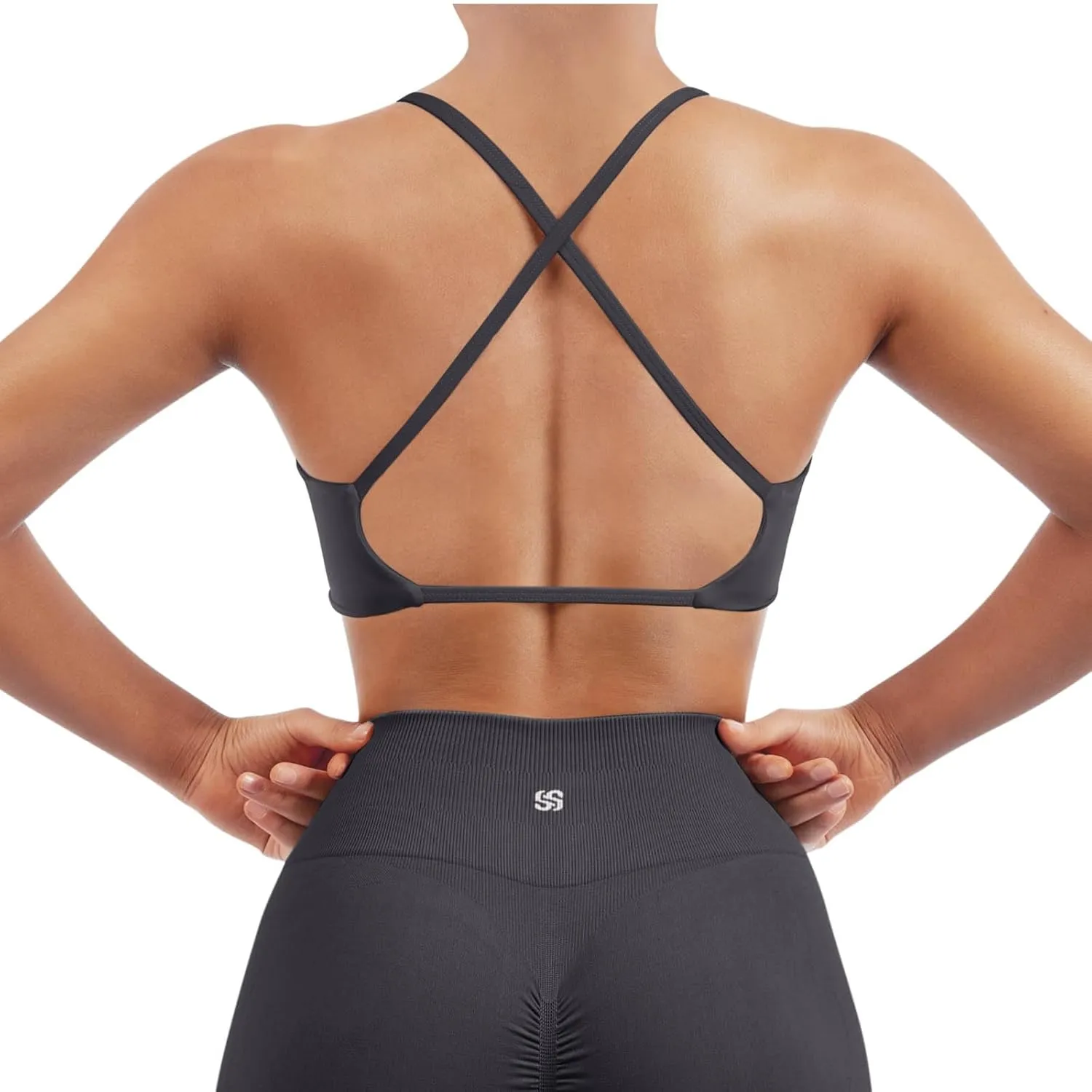 SUUKSESS Women 2 Piece Open Back Strappy Sports Bra Pack Twist V Neck Workout Crops