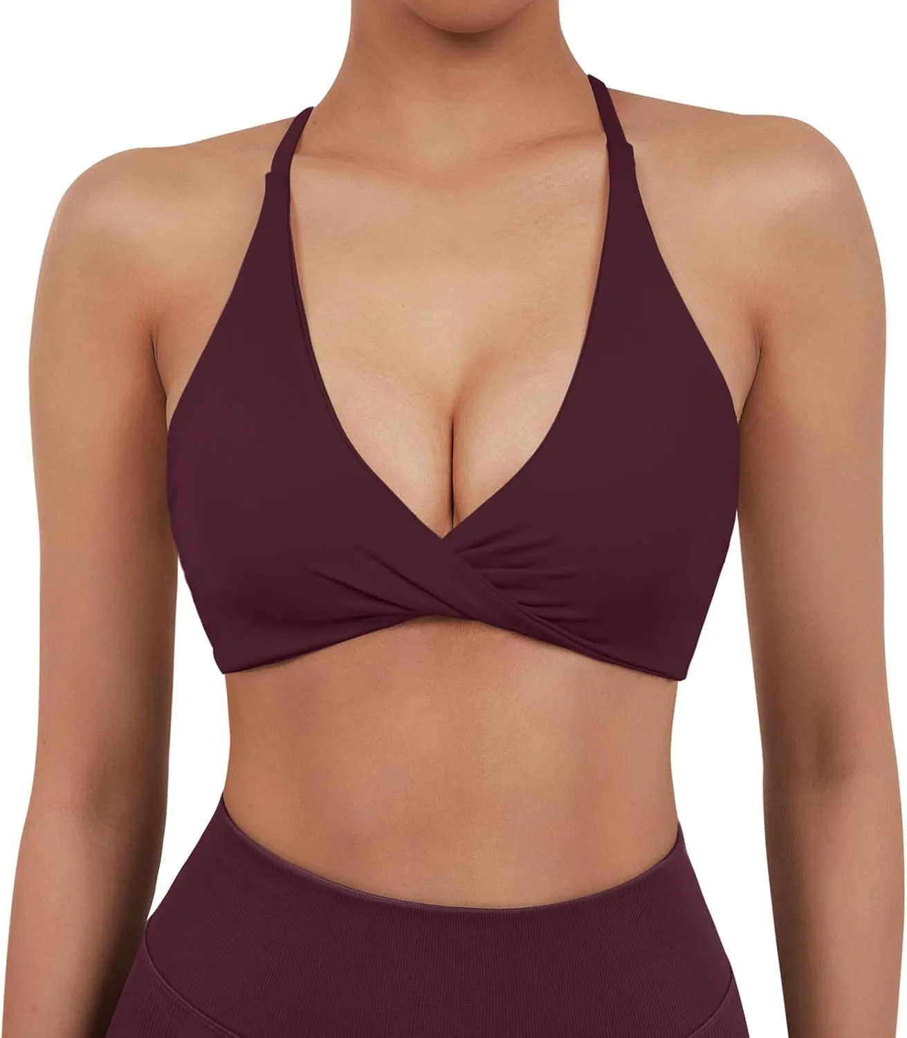 SUUKSESS Women 2 Piece Open Back Strappy Sports Bra Pack Twist V Neck Workout Crops