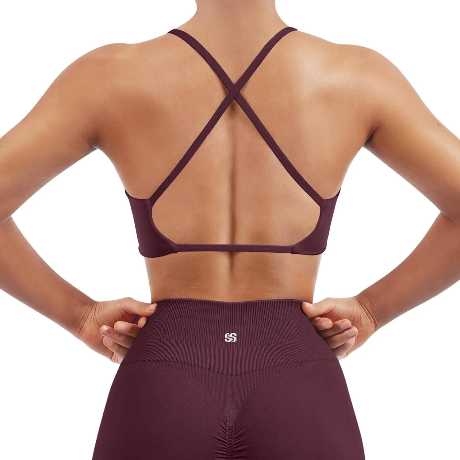 SUUKSESS Women 2 Piece Open Back Strappy Sports Bra Pack Twist V Neck Workout Crops