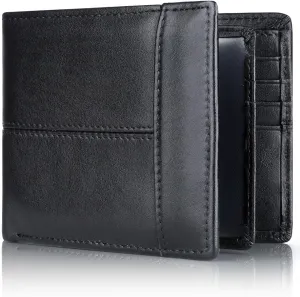 Swallowmall Mens Wallet Rfid Blocking Leather Wallet for Men Bifold Wallets with 1 ID Window 16 Card Slot