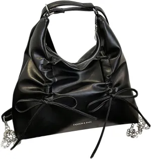 SweatyRocks Women's Bow Knot Ruched Shoulder Bag Zipper Large Capacity Handbag with Adjustable Strap