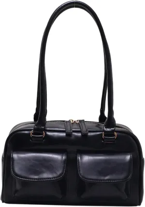 SweatyRocks Women's Zipper Double Handle Large Capacity Shoulder Handbag PU Leather Underarm Purses