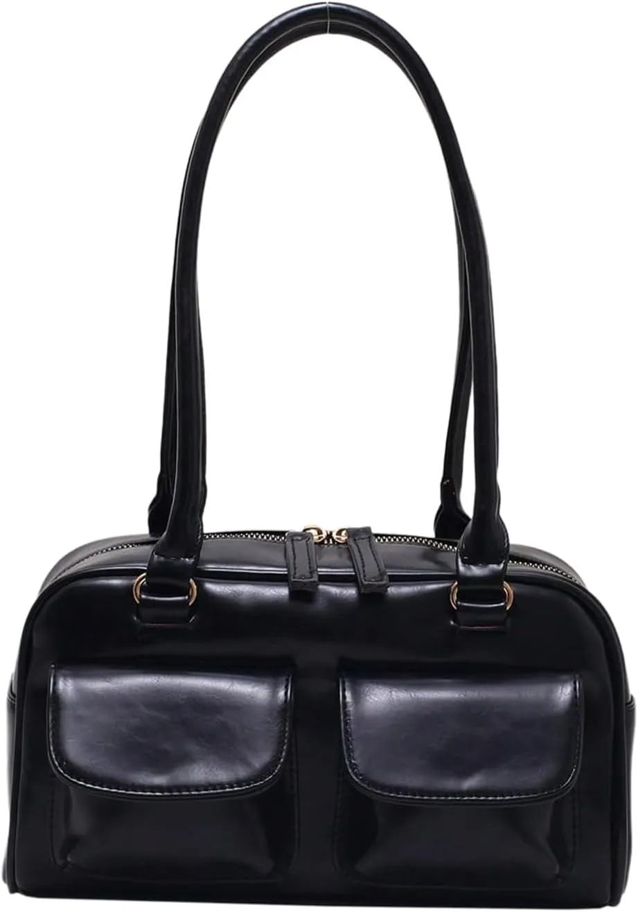 SweatyRocks Women's Zipper Double Handle Large Capacity Shoulder Handbag PU Leather Underarm Purses