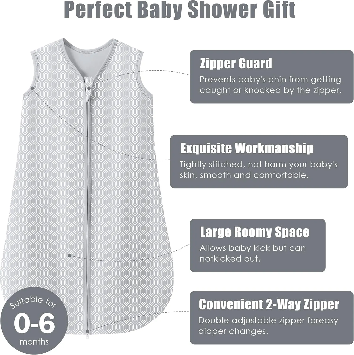 SWEET DOLPHIN Baby Sleep Sack 0-6 Months - 100% Cotton 2-Way Zipper TOG 0.5 Infant Wearable Blanket, Newborn Essentials Toddler 3 Pack Sleeping Sacks - Grey