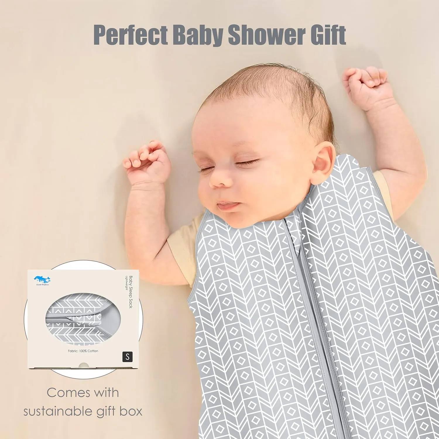 SWEET DOLPHIN Baby Sleep Sack 0-6 Months - 100% Cotton 2-Way Zipper TOG 0.5 Infant Wearable Blanket, Newborn Essentials Toddler 3 Pack Sleeping Sacks - Grey