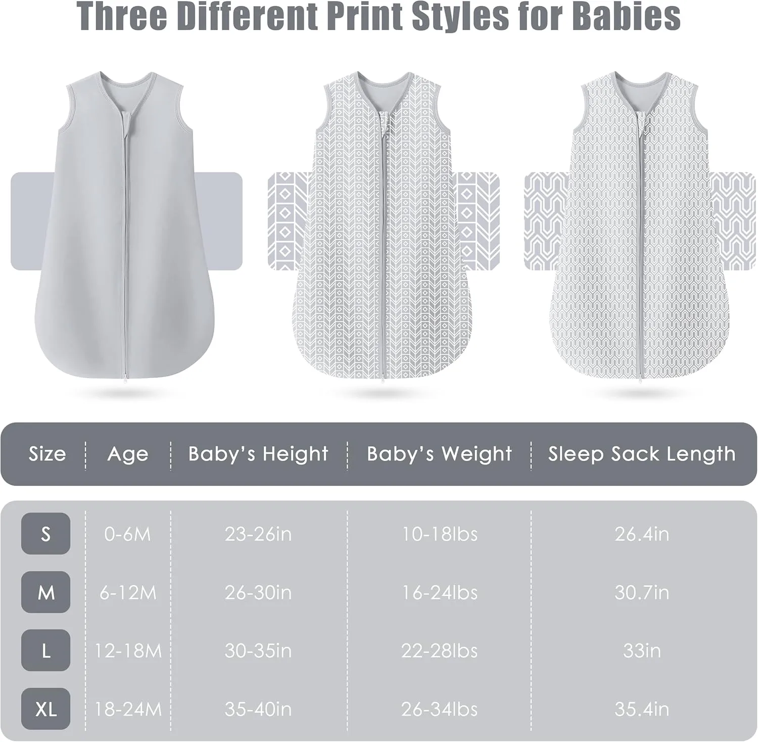 SWEET DOLPHIN Baby Sleep Sack 0-6 Months - 100% Cotton 2-Way Zipper TOG 0.5 Infant Wearable Blanket, Newborn Essentials Toddler 3 Pack Sleeping Sacks - Grey