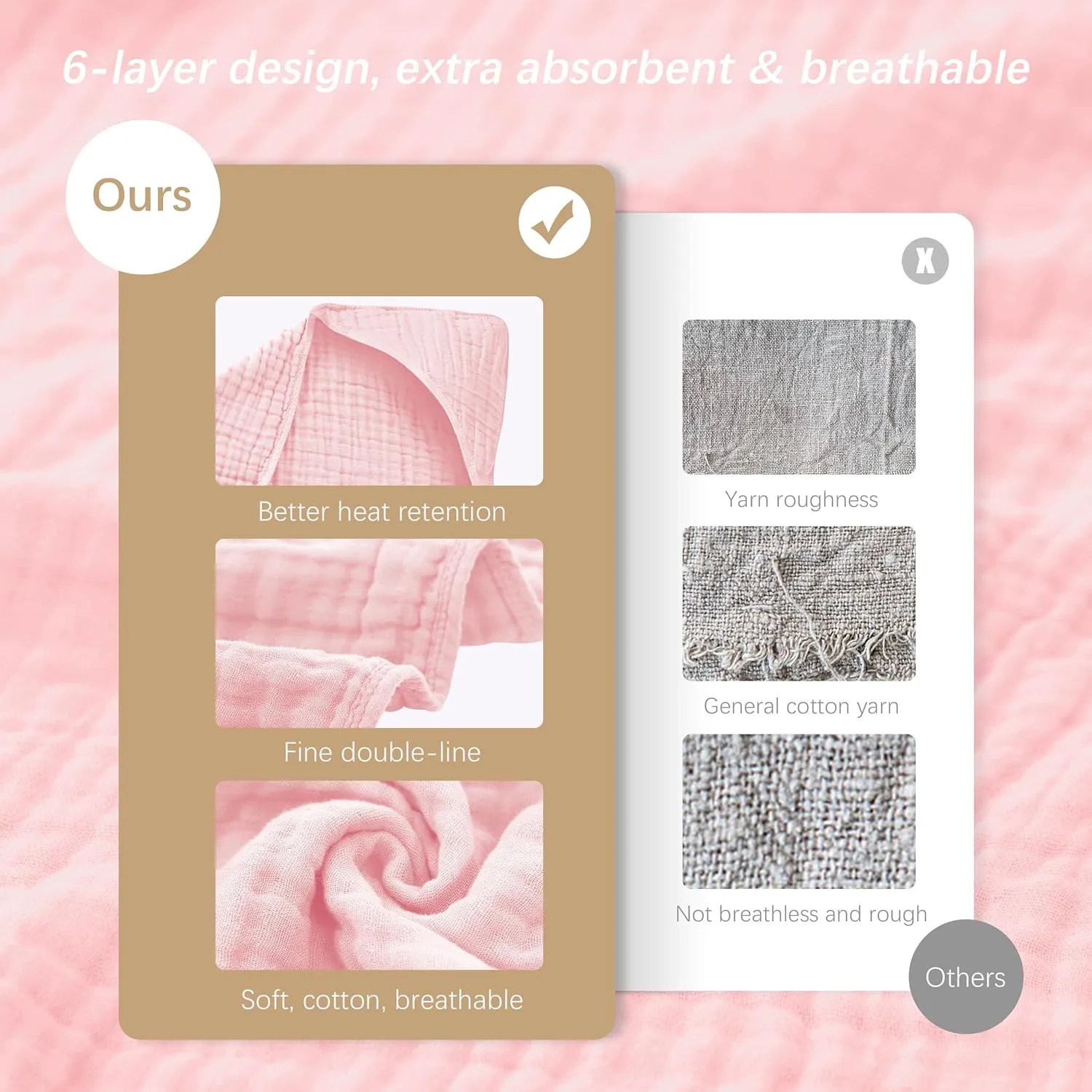 SWEET DOLPHIN Muslin Hooded Baby Bath Towels - 2 Pack 100% Cotton Towel for Babies, Infants, Toddlers - 32x32Inch - Highly Absorbent and Newborn Essential, Pink