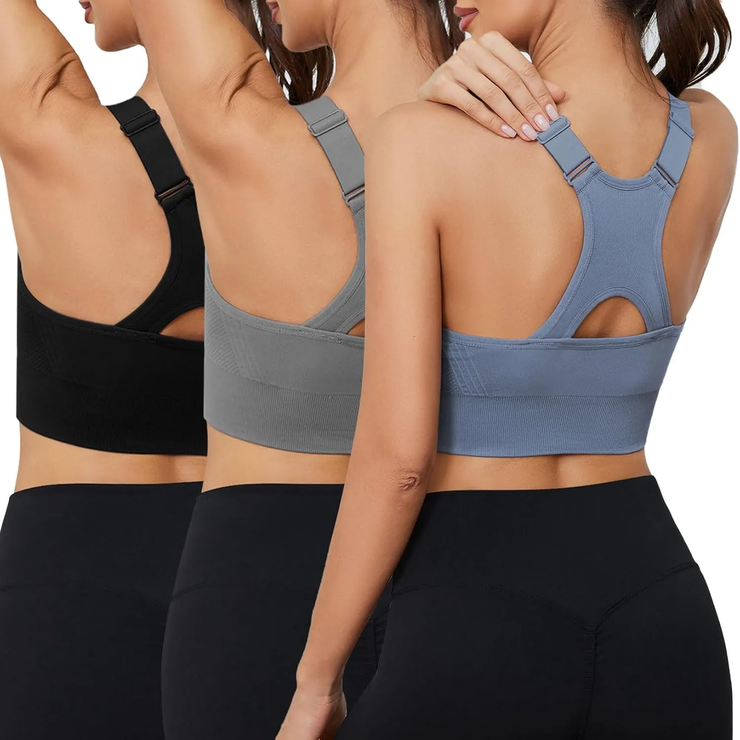 Sykooria Adjustable Sports Bra for Women High Support Padded Workout Tops Packs Gym Fitness Running Yoga Bras