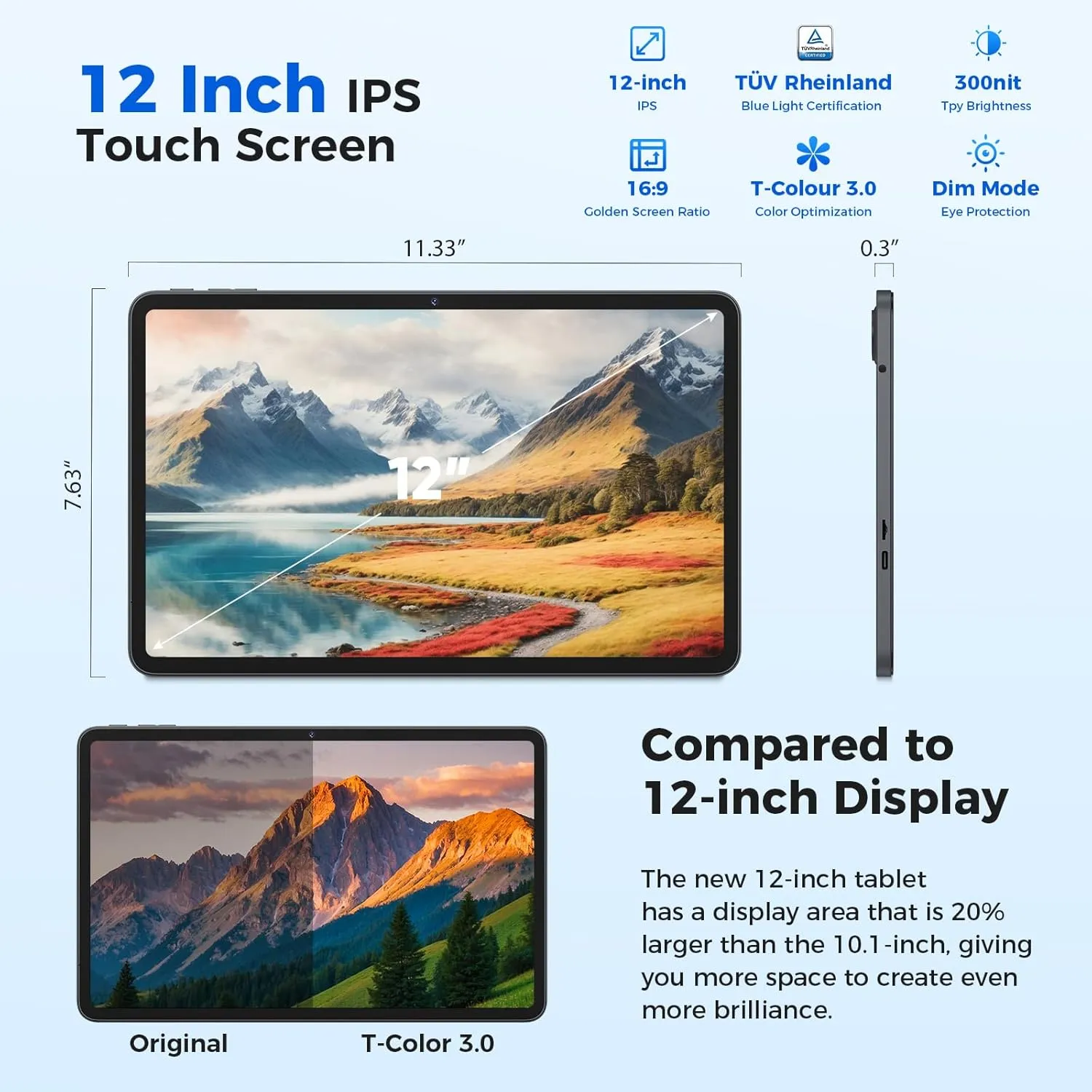 Tablet 12 inch Android 15 Tablets, 24GB（8 16）RAM 256 Storage(Expand to 1TB), Android Tablet with Keyboard, Octa-Core, 2K 2000x1200 Display, 16MP Dual Camera, 8000mAh, 5G WiFi,GPS,Bluetooth 5.0（Pink）