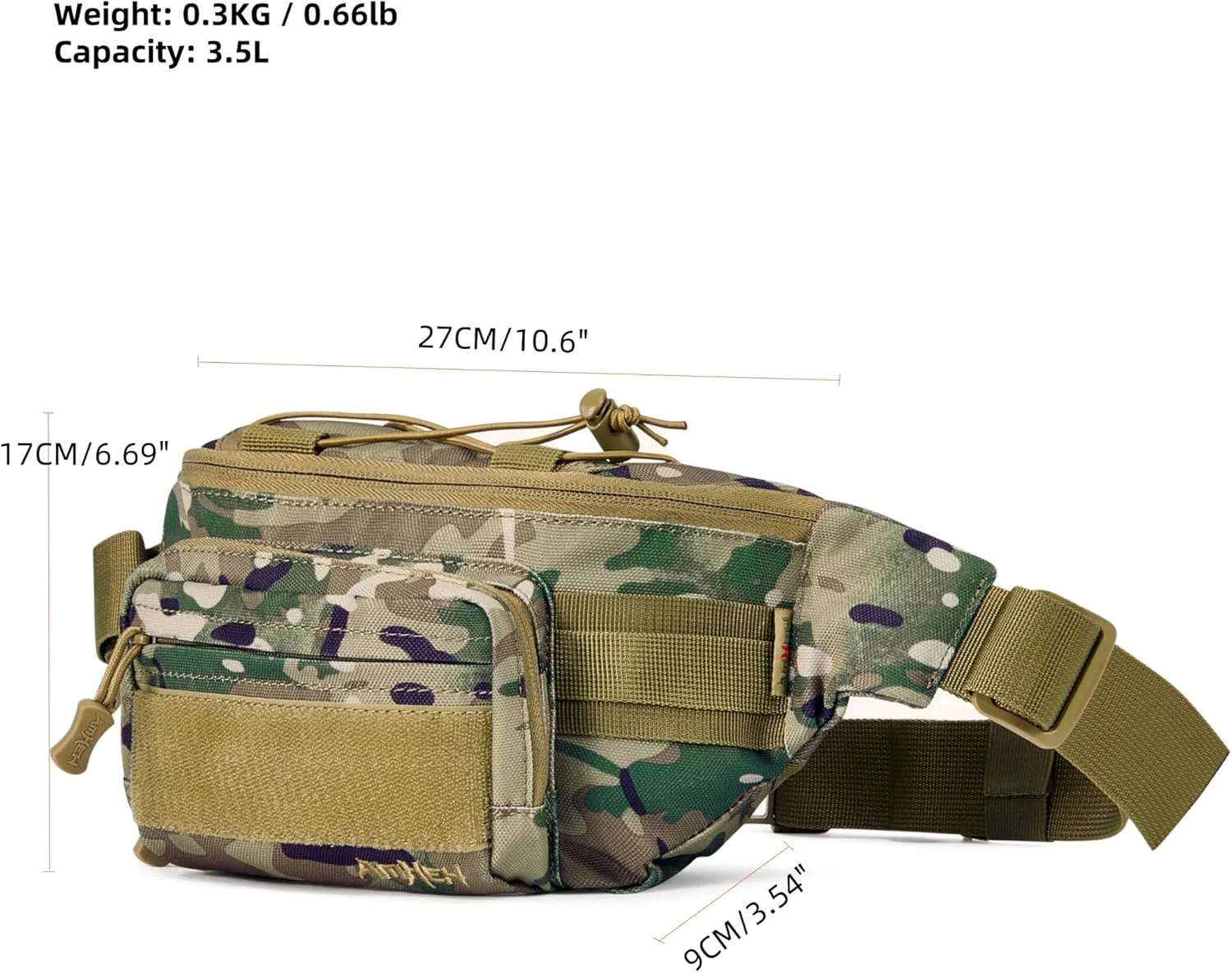Tactical Fanny Pack Military Army Molle Edc Hip Waist Bag for Men Women 3.5L (Camo)