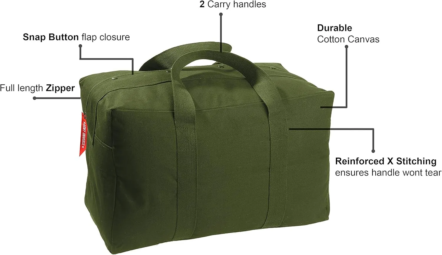 Tactical Parachute Cargo Bag LARGE Cotton Canvas Carry Bag, 24" x 15" x 13" - Olive Drab