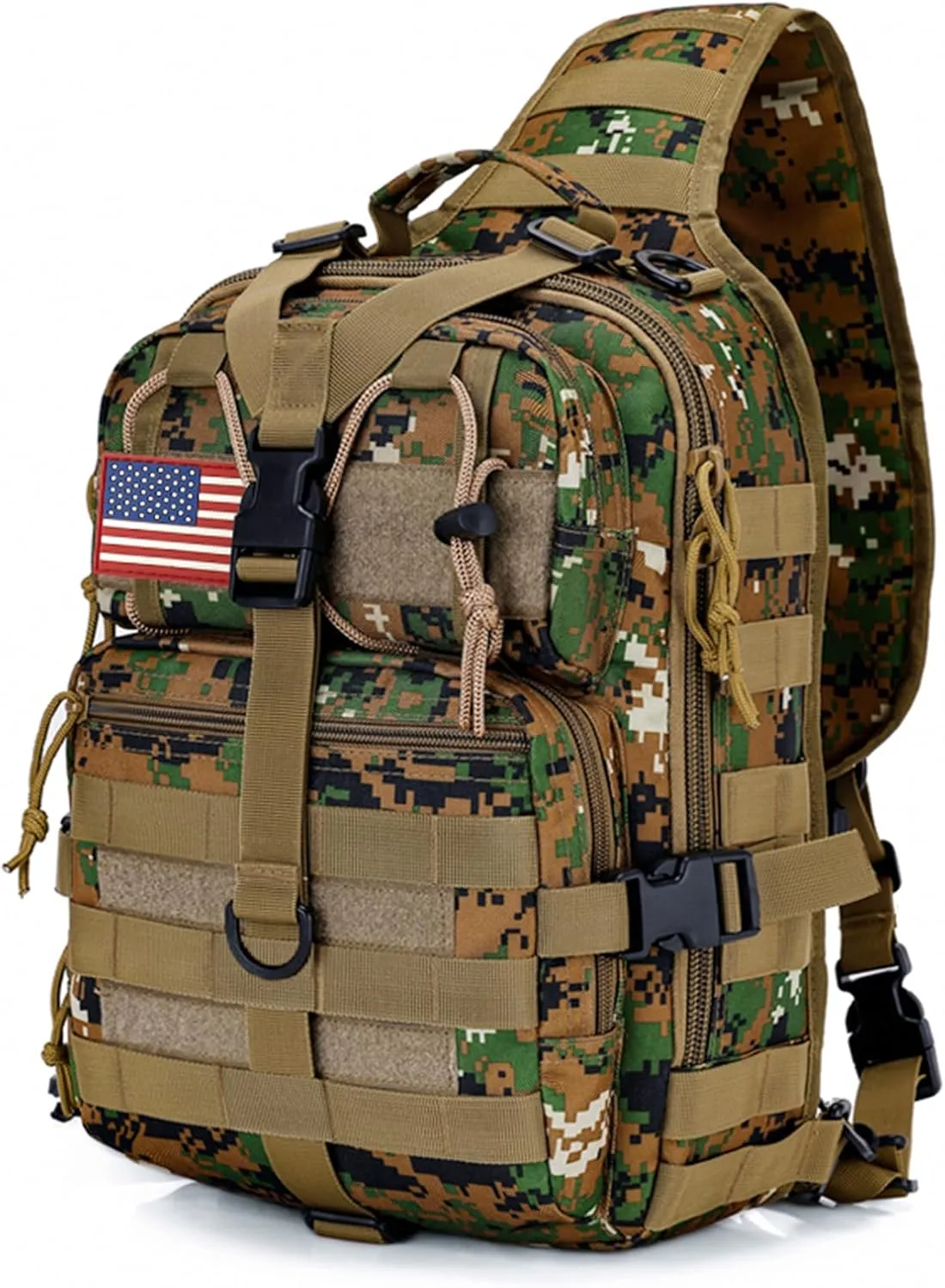 Tactical Sling Bag Backpack, Military Rover Shoulder Sling Pack, EDC Molle Assault Range Bag, Crossbody Chest Bag for Men (Junglegreen)