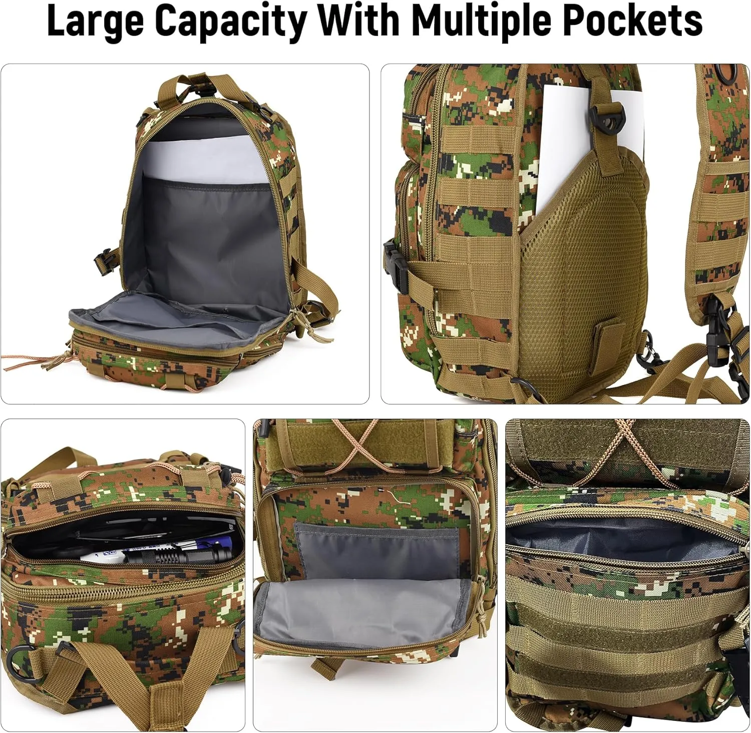 Tactical Sling Bag Backpack, Military Rover Shoulder Sling Pack, EDC Molle Assault Range Bag, Crossbody Chest Bag for Men (Junglegreen)